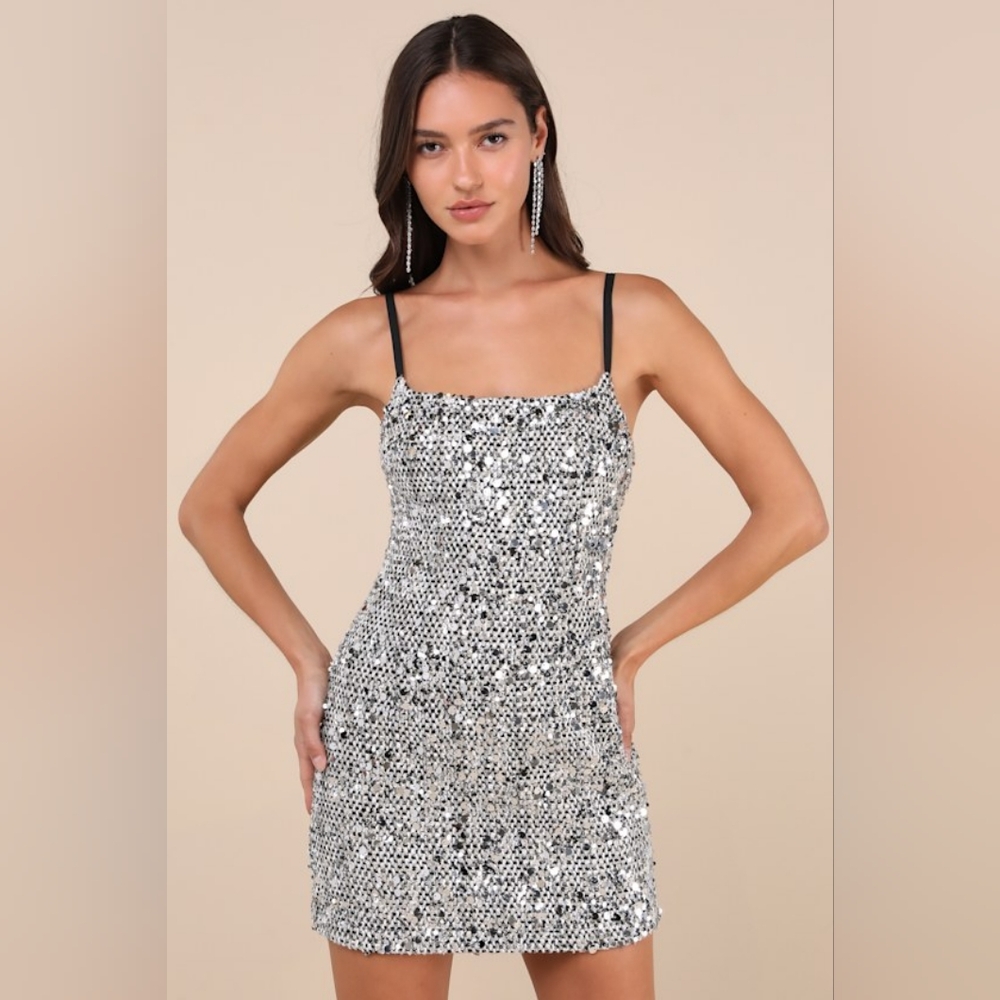 Lulu's Glittering Silver Mini Dress
